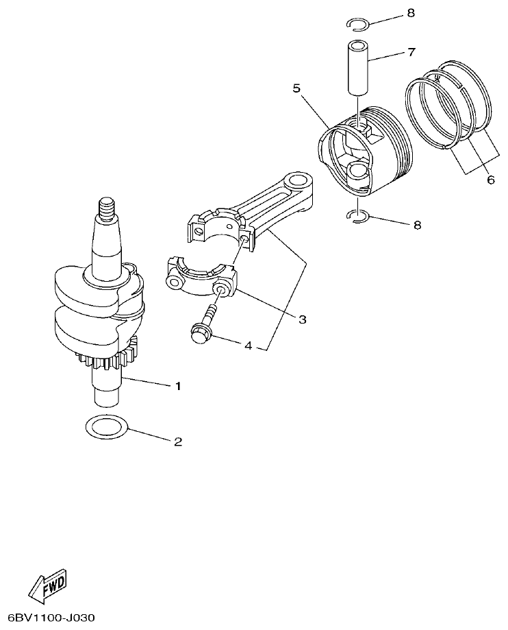Yamaha F4BMH, F5AMH, F6CMH CRANKSHAFT & PISTON parts diagram